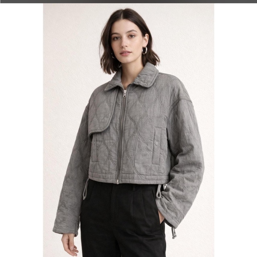 Blank NYC Slate Grey Quilted Collared Cropped Oversized Jacket Small Retail $158